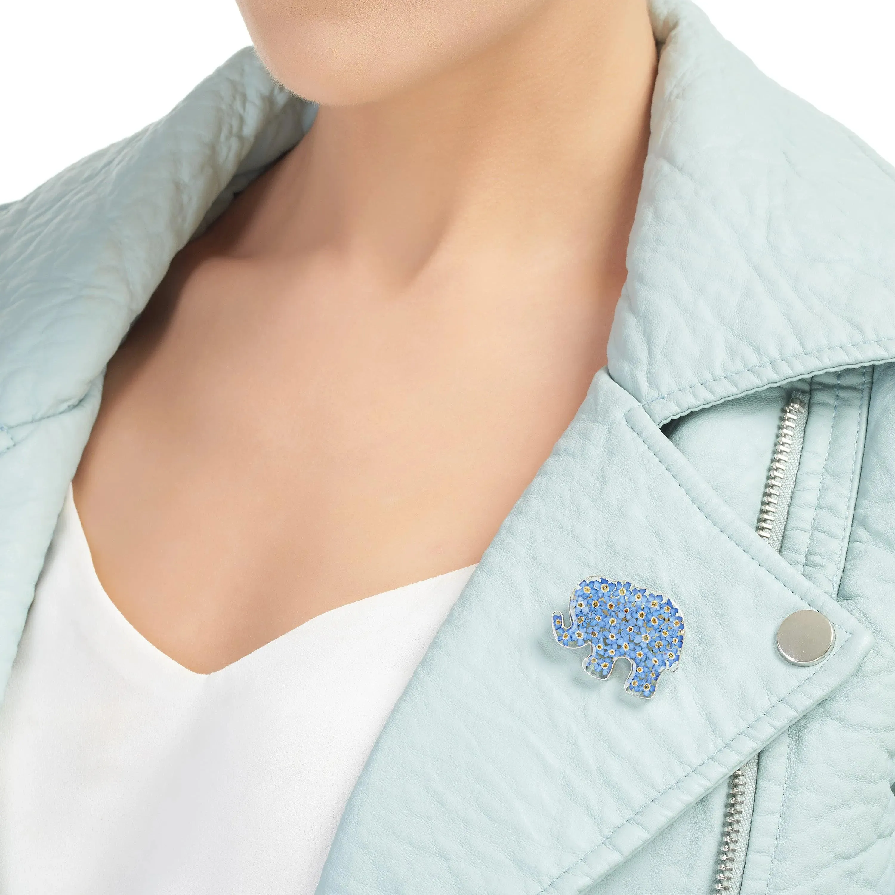 Forget-Me-Not Elephant Brooch – Handmade with Real Flowers