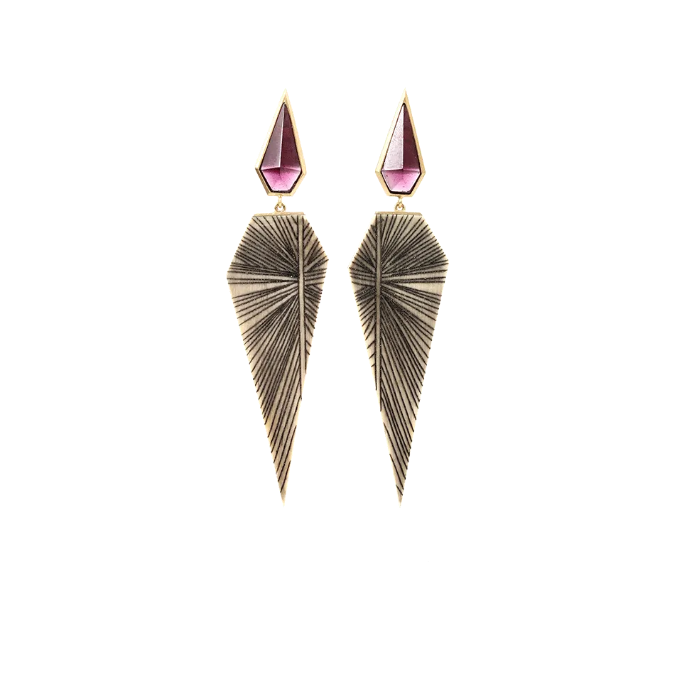 Fossilized Woolly Mammoth Scrimshaw Earrings