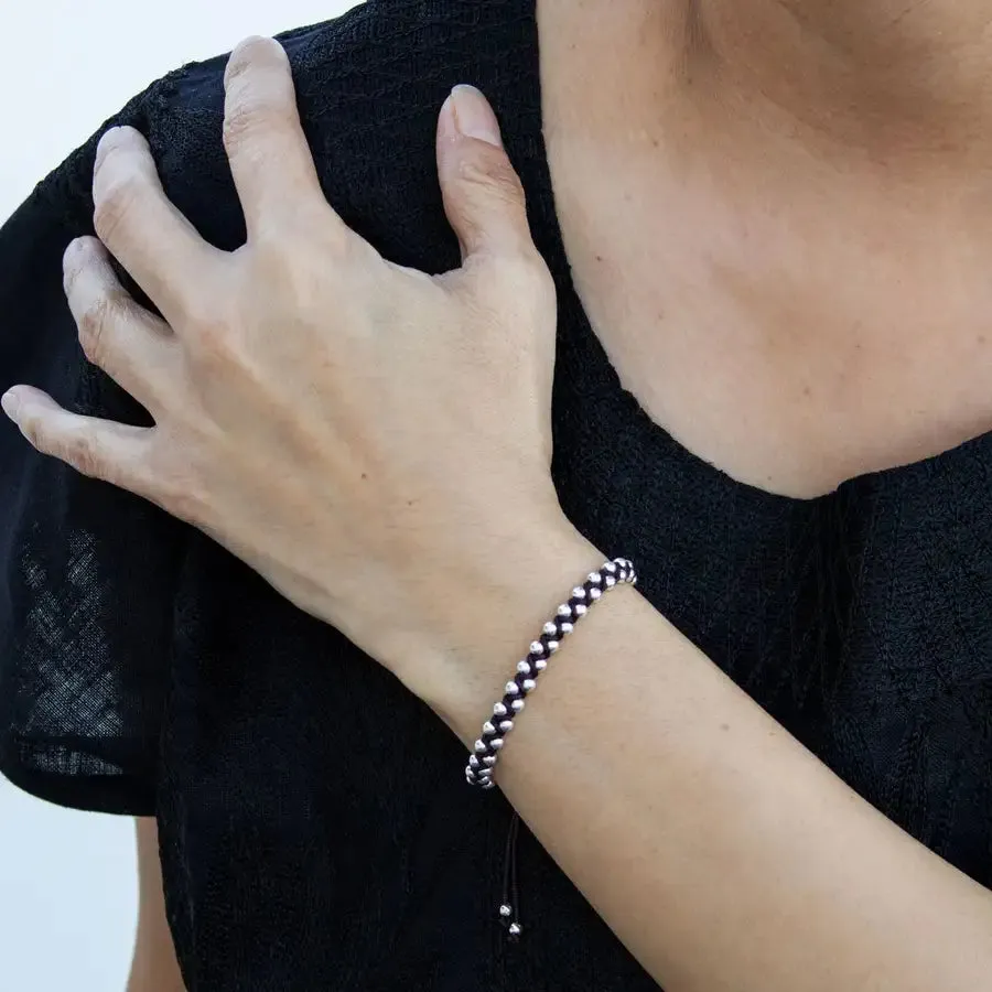 Garita Woven Bracelet with Sterling Silver Beads