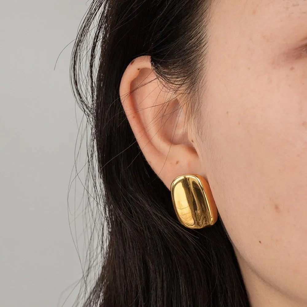 Gold Concave Rectangle Clip On Stud Earrings