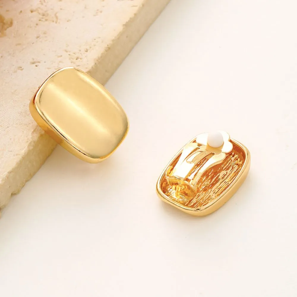 Gold Concave Rectangle Clip On Stud Earrings