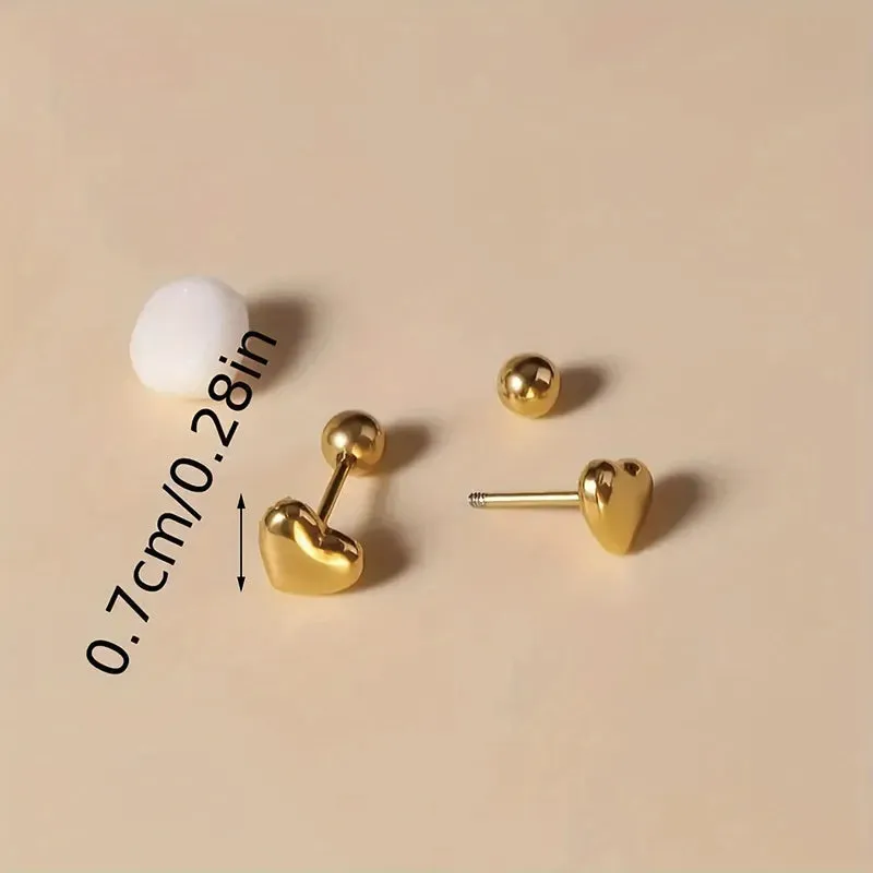 Gold Heart Stud Earrings