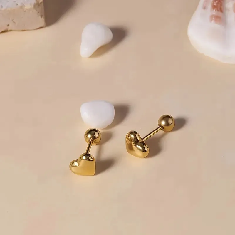 Gold Heart Stud Earrings