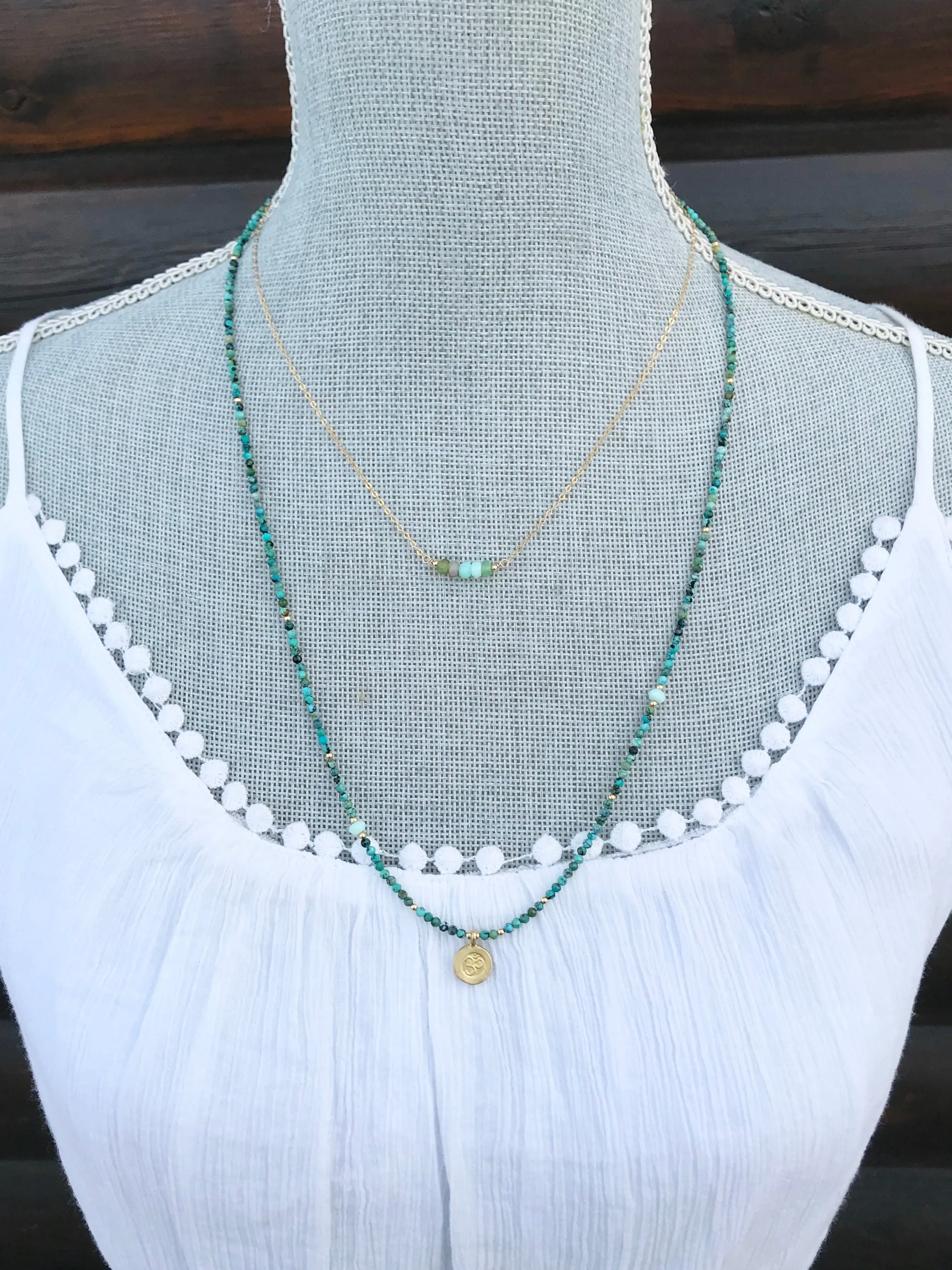 Gold Om Charm Turquoise Necklace