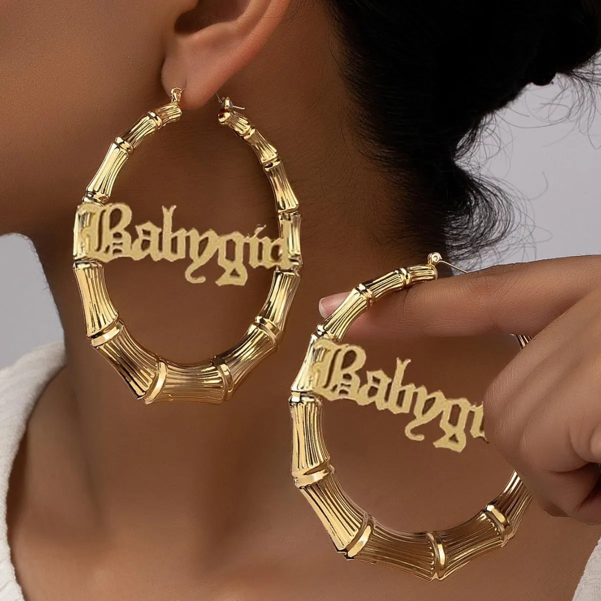 Gold Silver Plated Big Bamboo Hoop Earrings for Women 80s 90s Outfits for Women Hip-Pop Style Party Jewelry Gifts