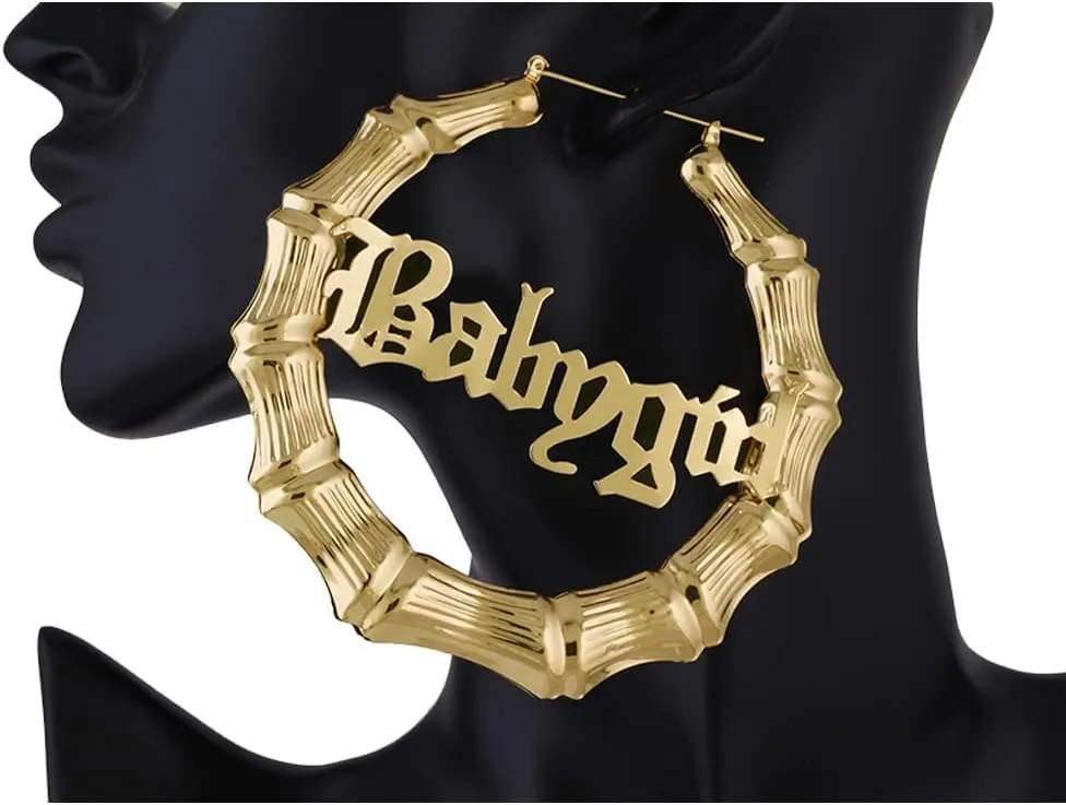 Gold Silver Plated Big Bamboo Hoop Earrings for Women 80s 90s Outfits for Women Hip-Pop Style Party Jewelry Gifts