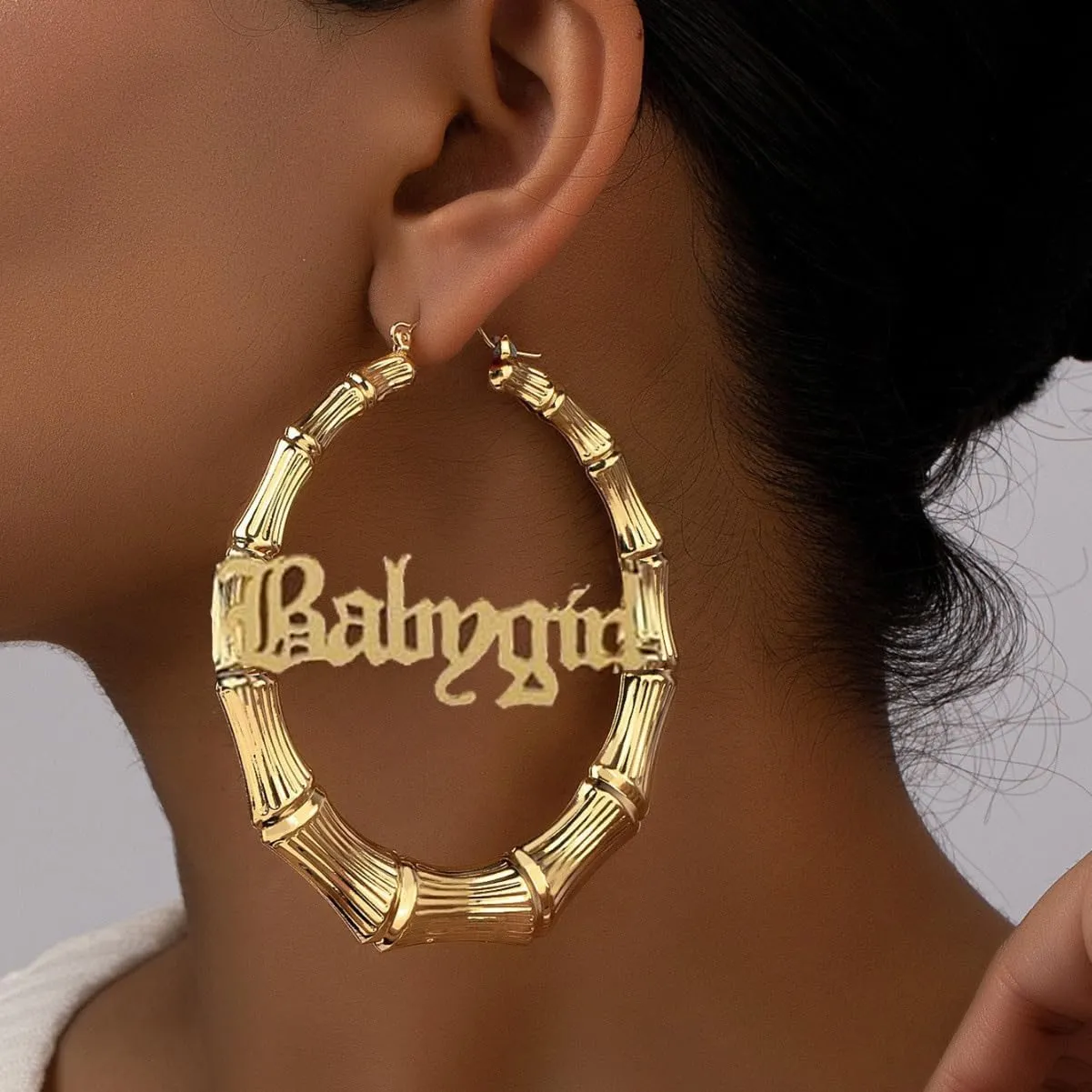 Gold Silver Plated Big Bamboo Hoop Earrings for Women 80s 90s Outfits for Women Hip-Pop Style Party Jewelry Gifts