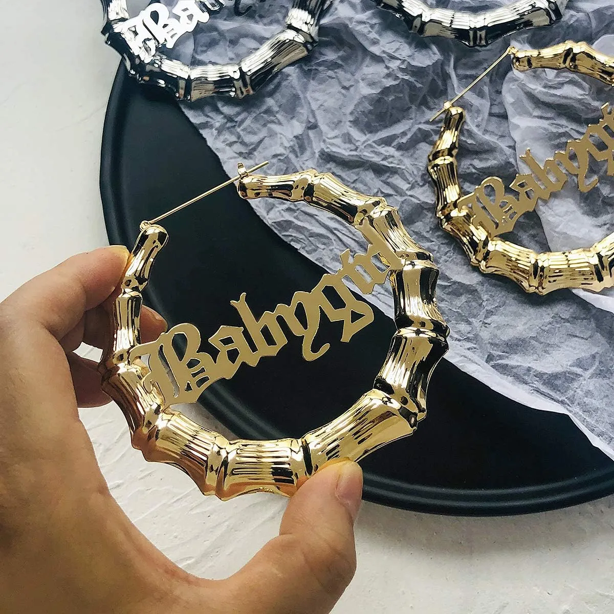 Gold Silver Plated Big Bamboo Hoop Earrings for Women 80s 90s Outfits for Women Hip-Pop Style Party Jewelry Gifts