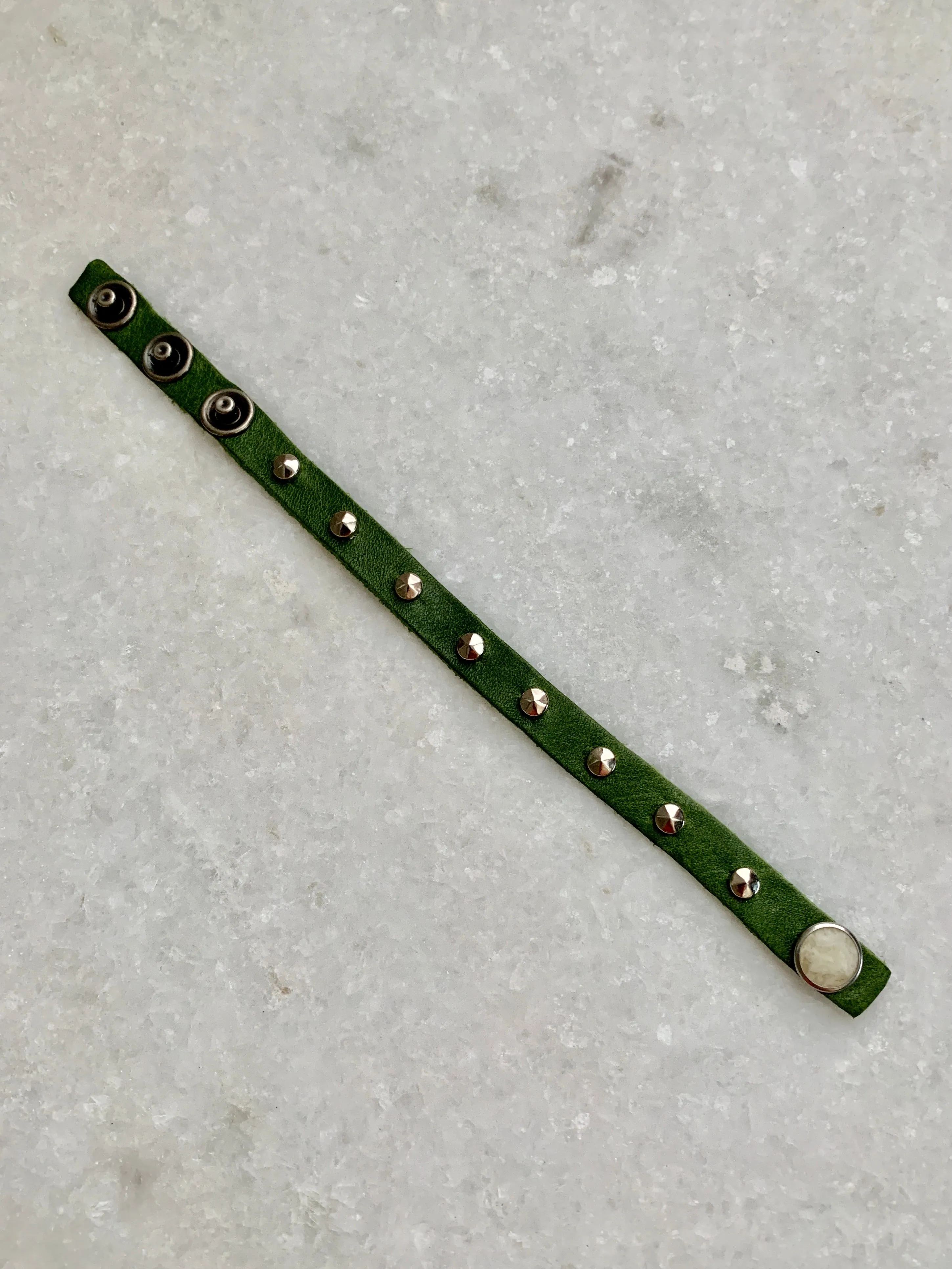 Green Leather Bracelet w/Silver Studs