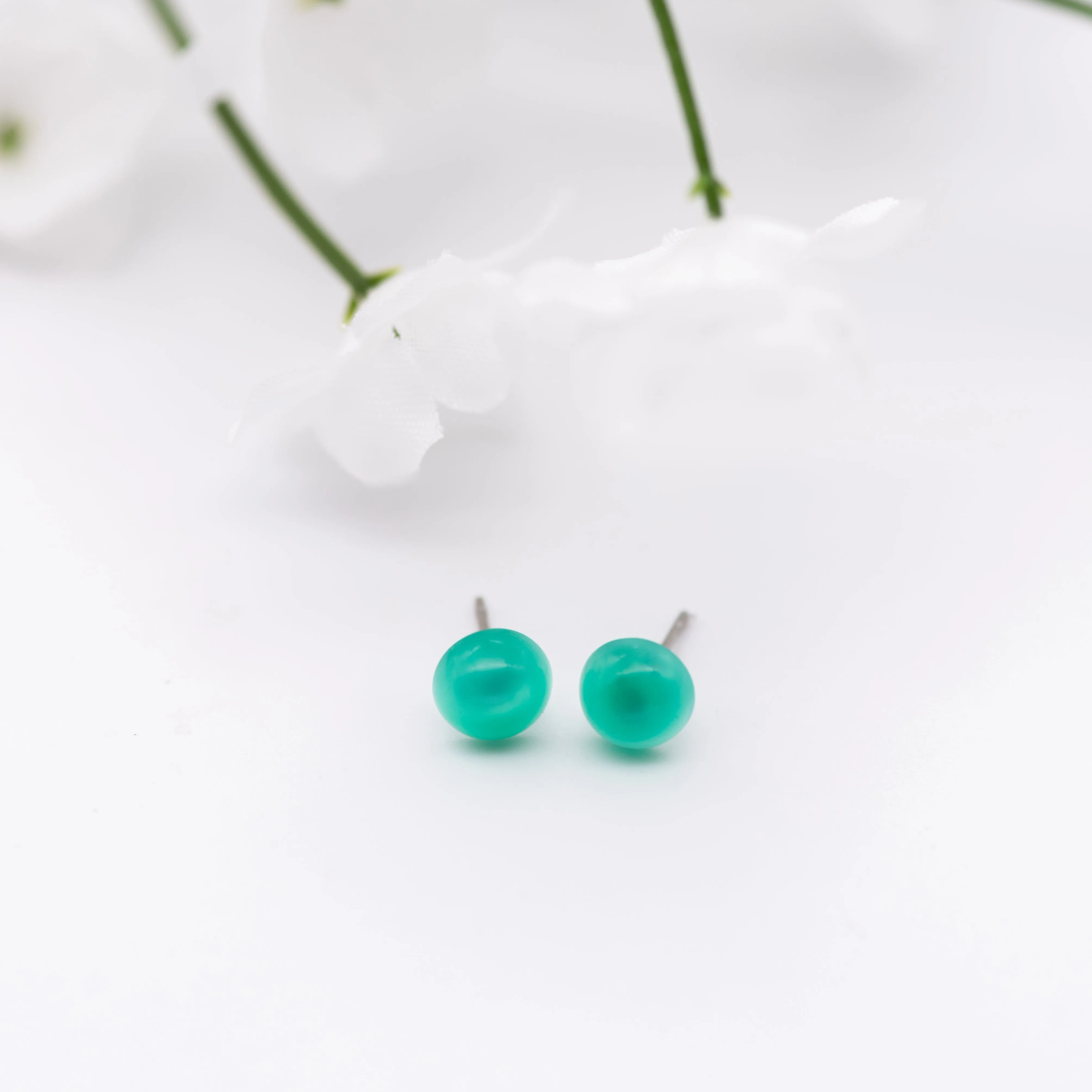 Green Moonglow Minimalist Retro Button Stud Earrings
