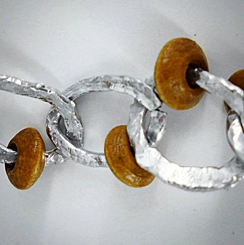 Handmade Altered Aluminum Necklace and Bracelet Set – Unique Design with Wooden Beads