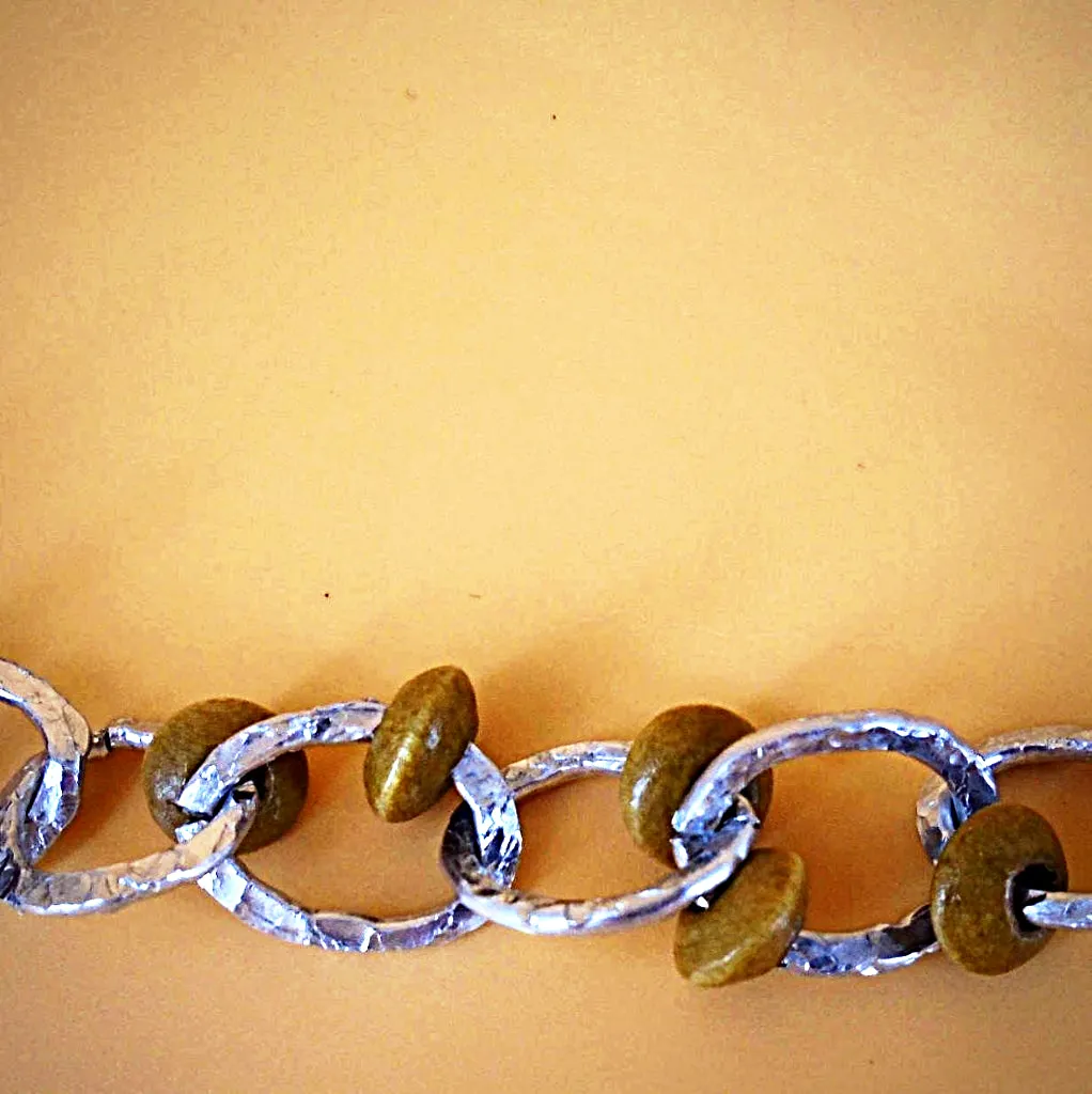 Handmade Altered Aluminum Necklace and Bracelet Set – Unique Design with Wooden Beads