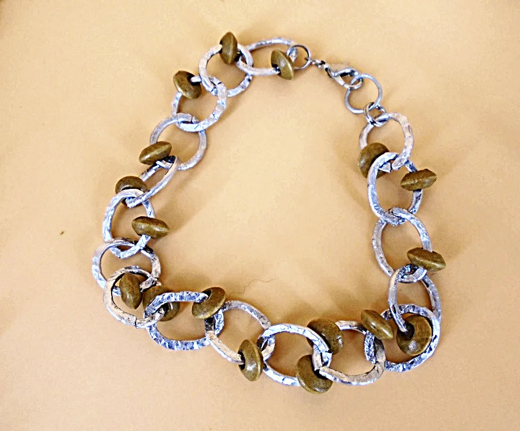 Handmade Altered Aluminum Necklace and Bracelet Set – Unique Design with Wooden Beads