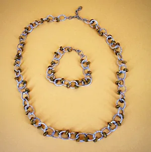 Handmade Altered Aluminum Necklace and Bracelet Set – Unique Design with Wooden Beads