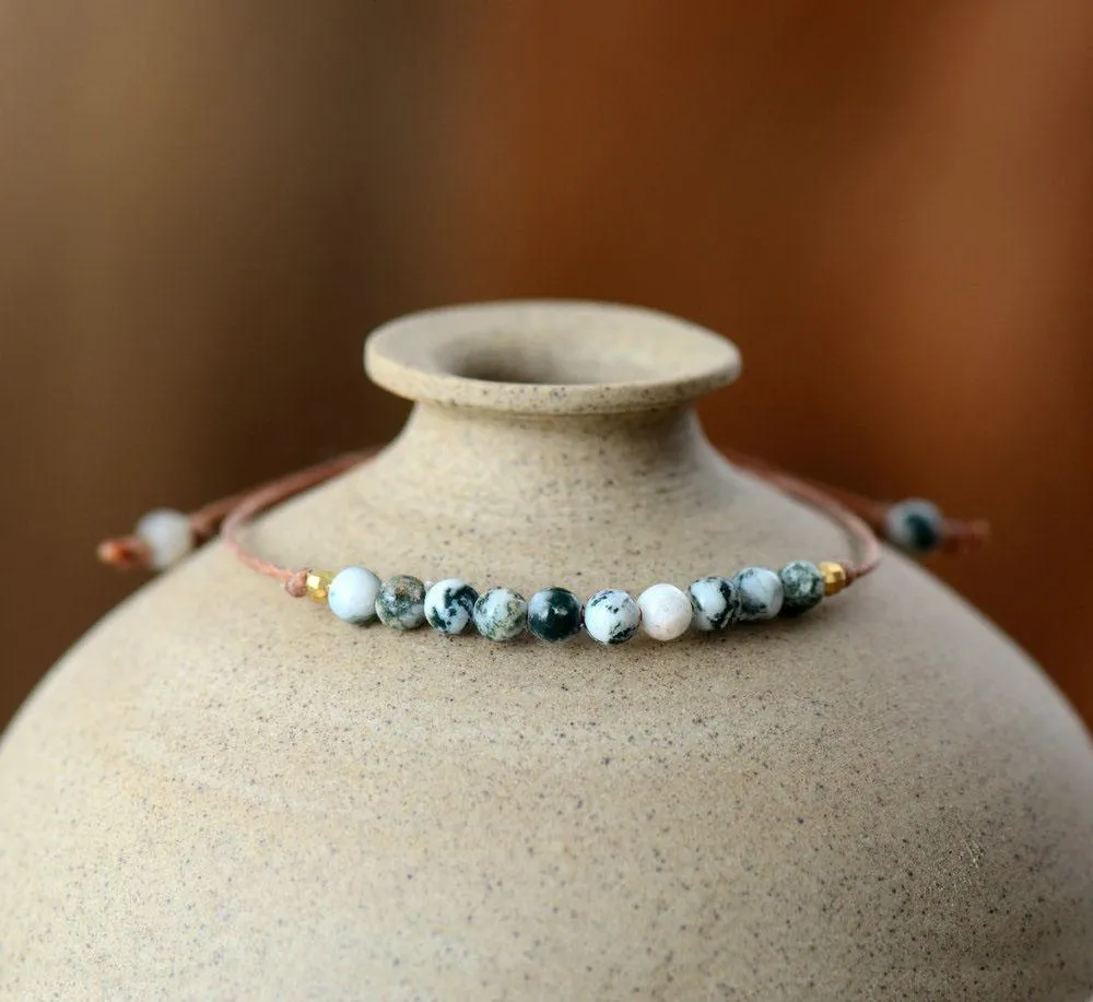 Handmade Natural Tree Agate Stone Adjustable Bracelet