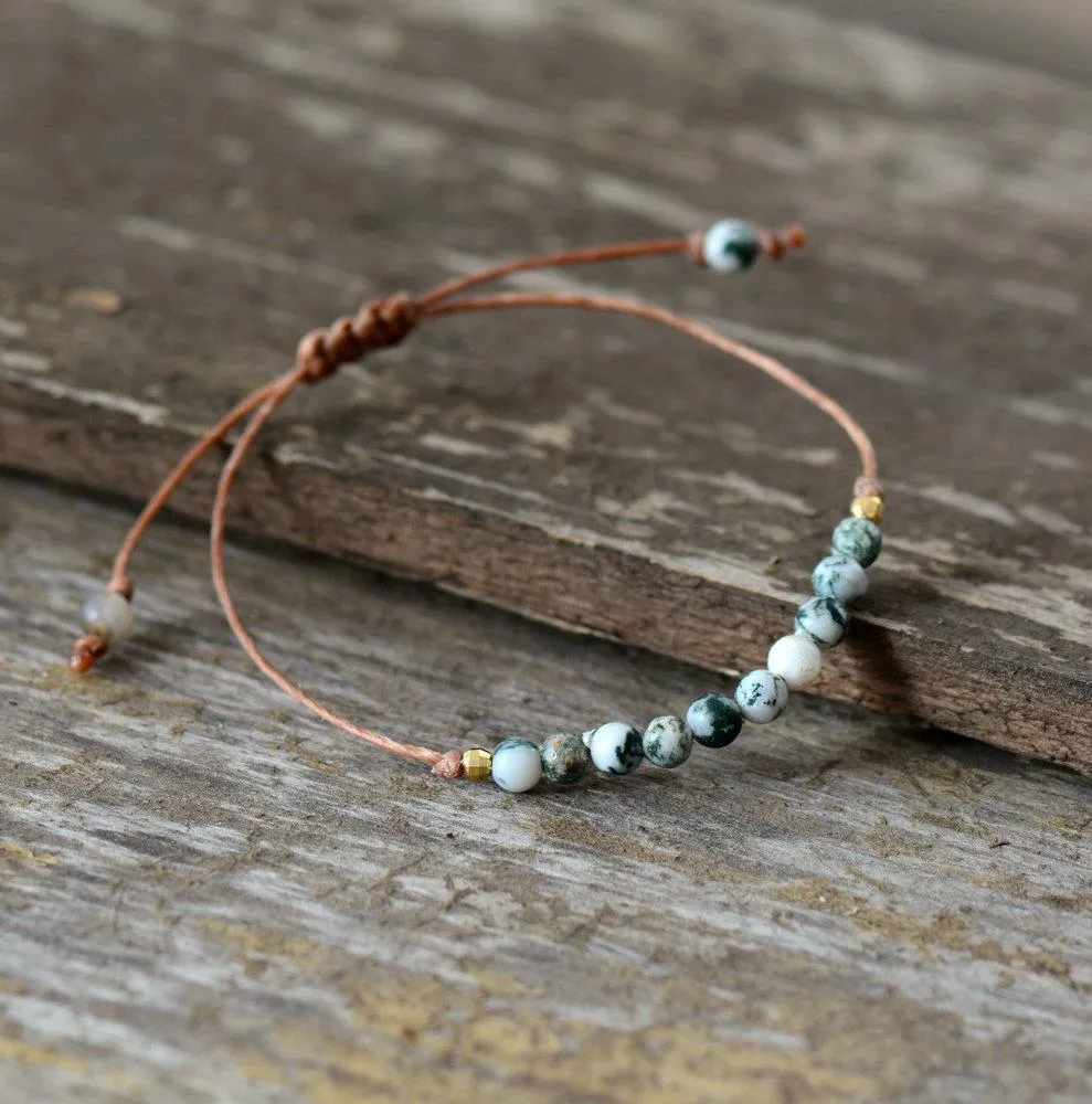 Handmade Natural Tree Agate Stone Adjustable Bracelet