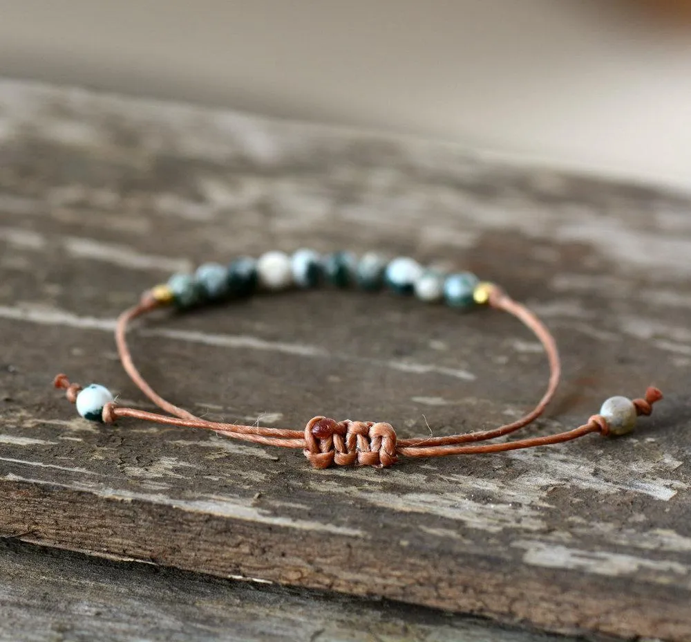 Handmade Natural Tree Agate Stone Adjustable Bracelet