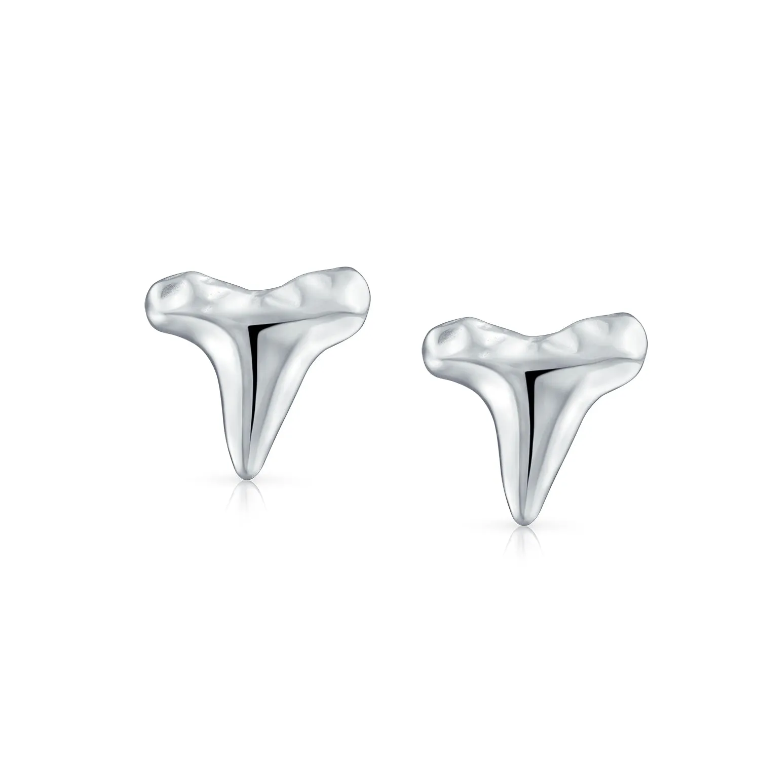 Hawaiian Shark Tooth Stud Earrings in Sterling Silver with Hammered Texture