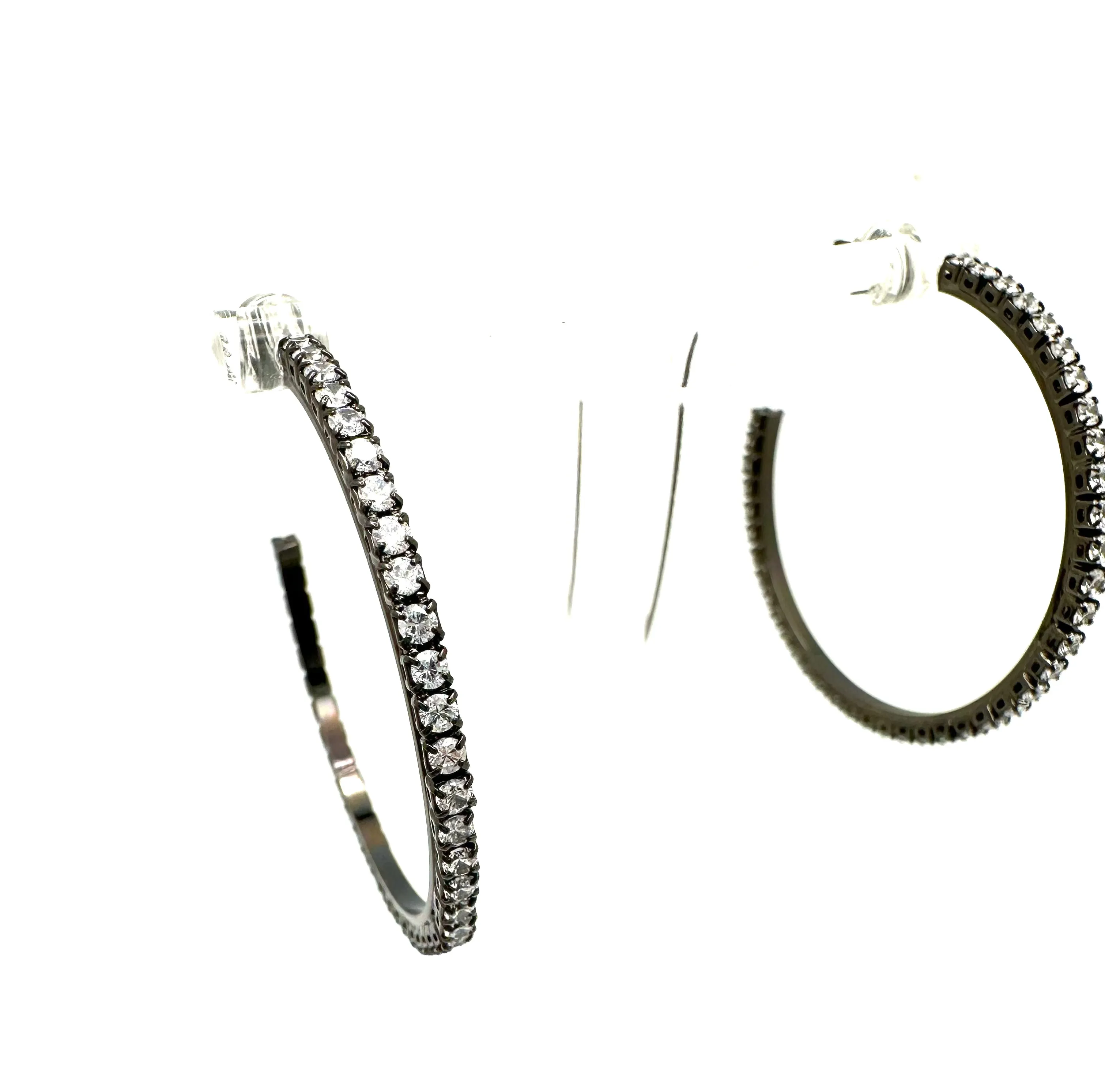 Hematite and CZ Hoop Earrings