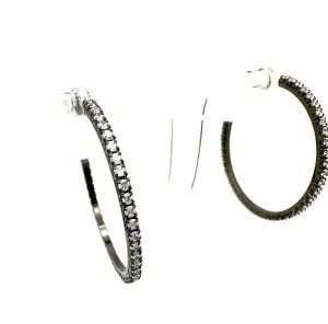 Hematite and CZ Hoop Earrings