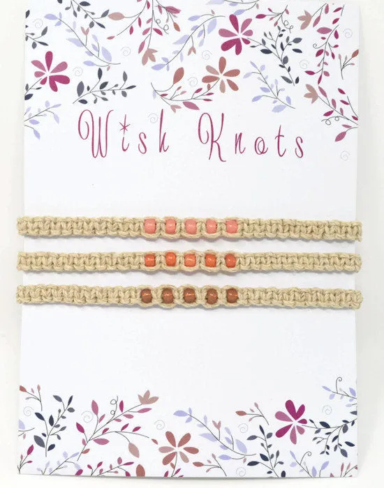 Hemp Macrame Bracelets Set - Stack of Bracelets. Peach Bracelet Set. Beach Holiday Jewellery. Stacking Bracelets