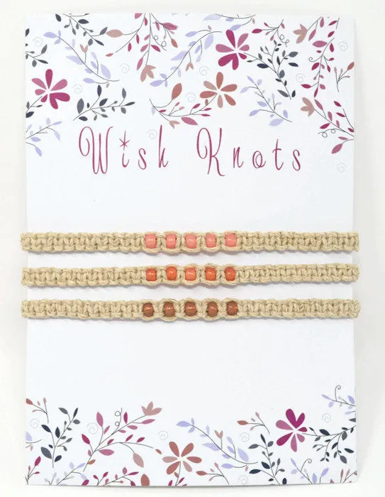 Hemp Macrame Bracelets Set - Stack of Bracelets. Peach Bracelet Set. Beach Holiday Jewellery. Stacking Bracelets