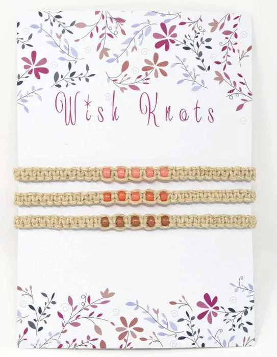 Hemp Macrame Bracelets Set - Stack of Bracelets. Peach Bracelet Set. Beach Holiday Jewellery. Stacking Bracelets