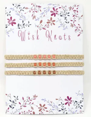 Hemp Macrame Bracelets Set - Stack of Bracelets. Peach Bracelet Set. Beach Holiday Jewellery. Stacking Bracelets