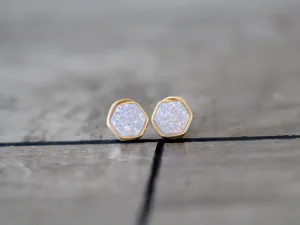 Hexagon Druzy Studs - Cottontail