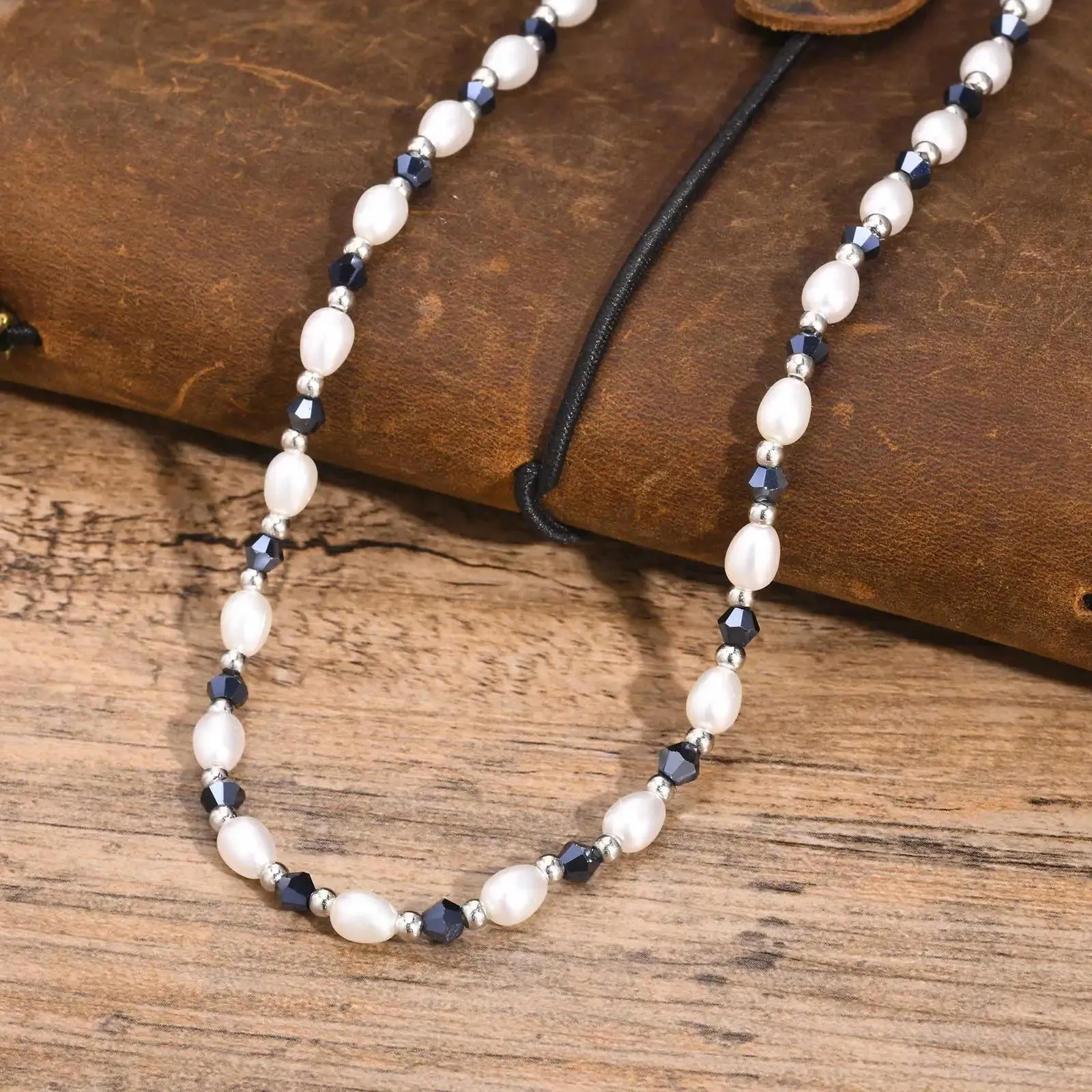 Hiphop Beaded Necklaces for Men Boys,Simple Handmade Simulated Pearl Collar