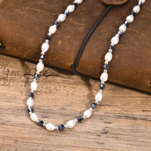 Hiphop Beaded Necklaces for Men Boys,Simple Handmade Simulated Pearl Collar
