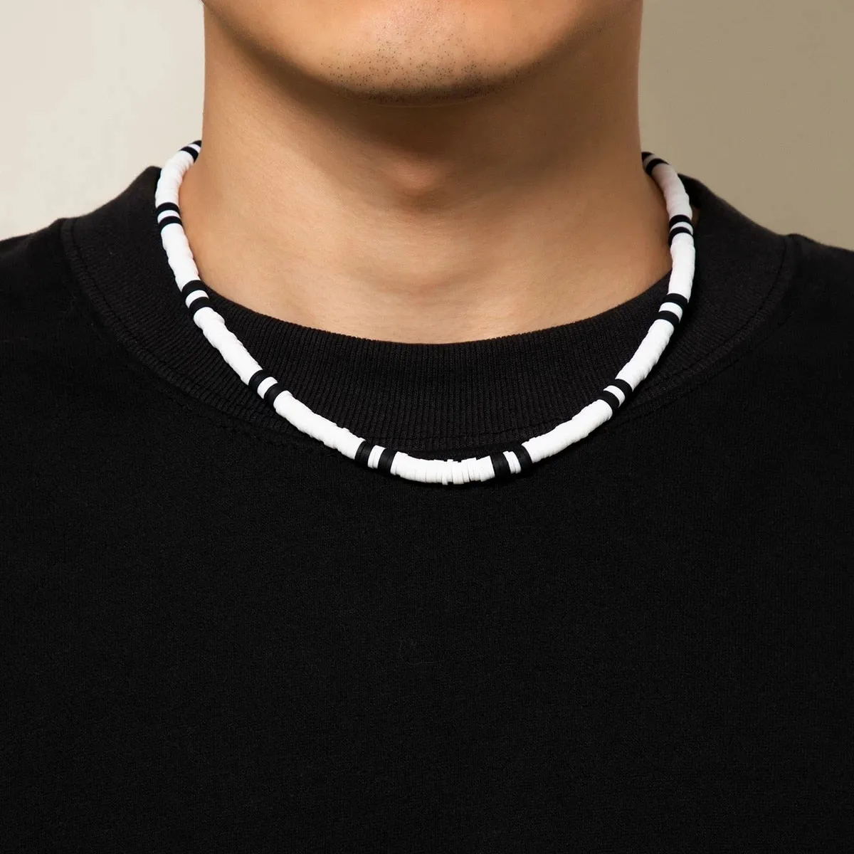IngeSight.Z White Black Color Soft Clay Beads Choker Necklaces for Women Men Simple Minimalist Collar Necklaces Jewelry Gifts