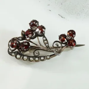Jaunty Little Garnet & Pearl Nosegay Brooch