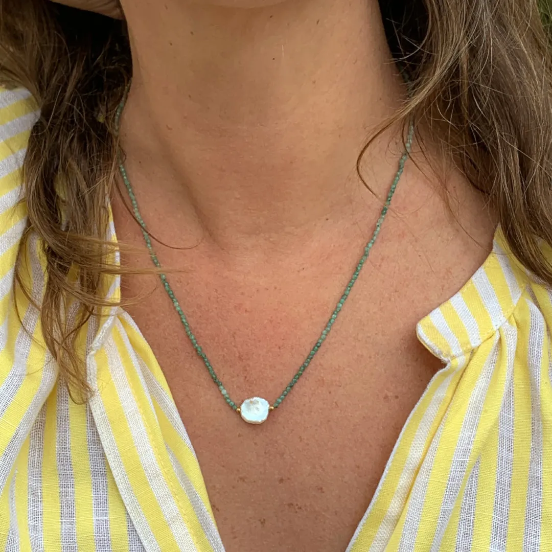 Keshi Pearl with Emerald beaded necklace