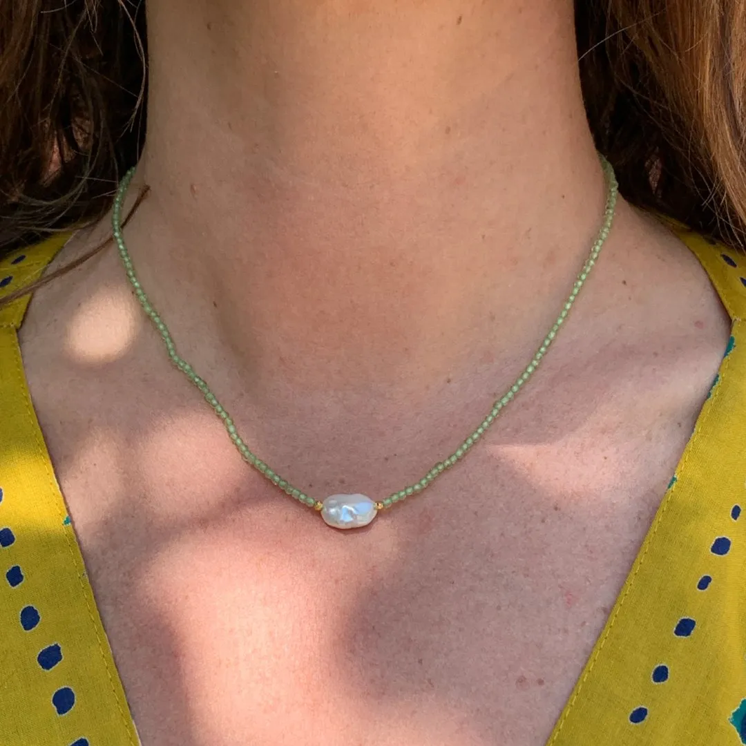 Keshi Pearl with Peridot beaded necklace