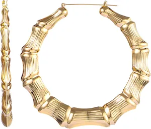 Large Bamboo Hoop Earrings Hip Hop Woman Bamboo Earrings Oversized Metal Hoop for Daily Wear 80s/ 90s Rapper Accessories
