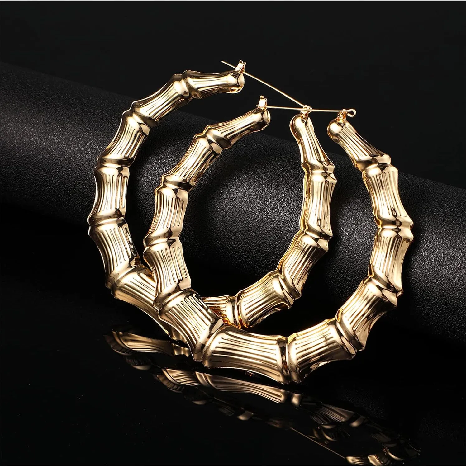 Large Bamboo Hoop Earrings Hip Hop Woman Bamboo Earrings Oversized Metal Hoop for Daily Wear 80s/ 90s Rapper Accessories