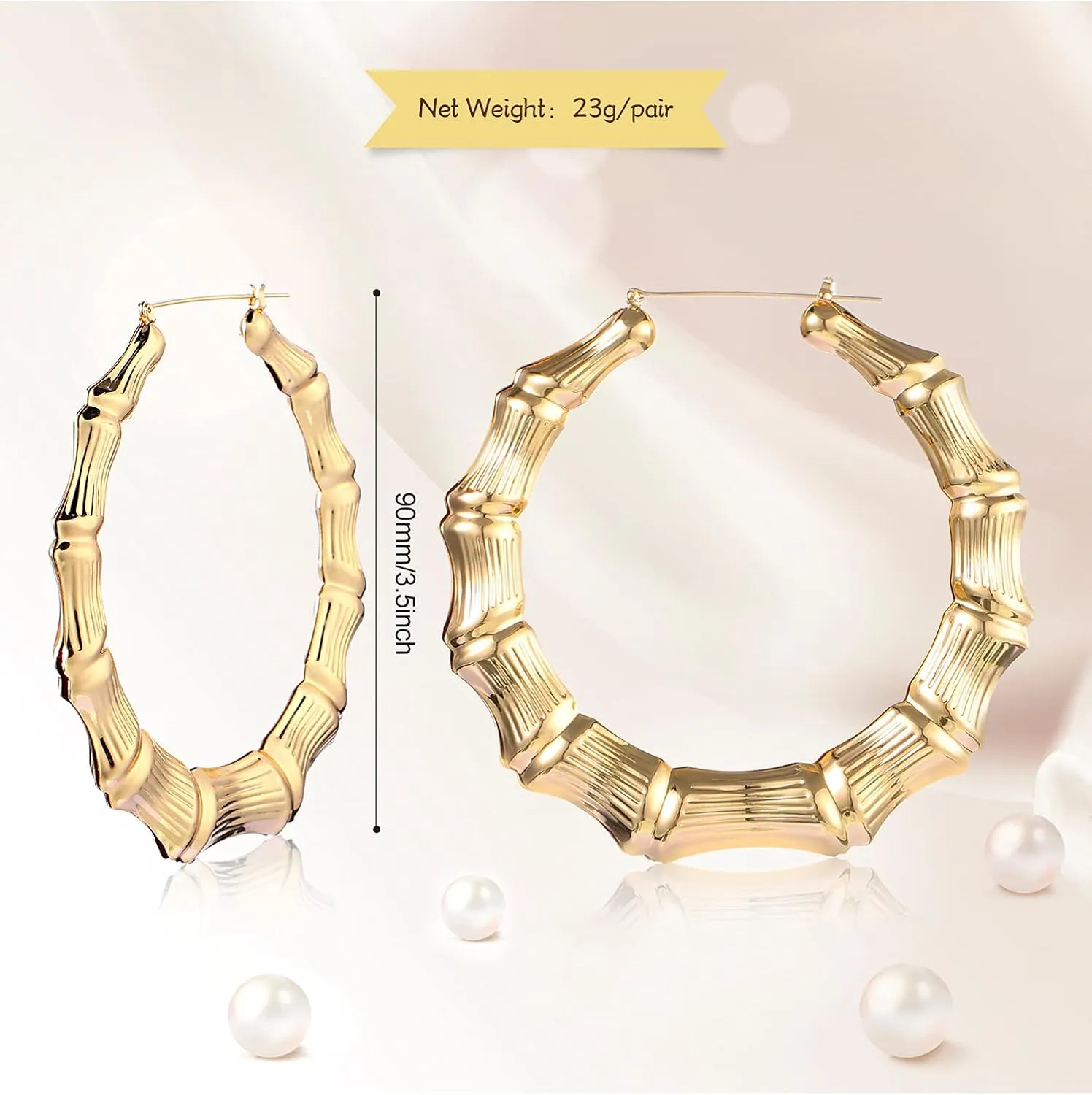Large Bamboo Hoop Earrings Hip Hop Woman Bamboo Earrings Oversized Metal Hoop for Daily Wear 80s/ 90s Rapper Accessories