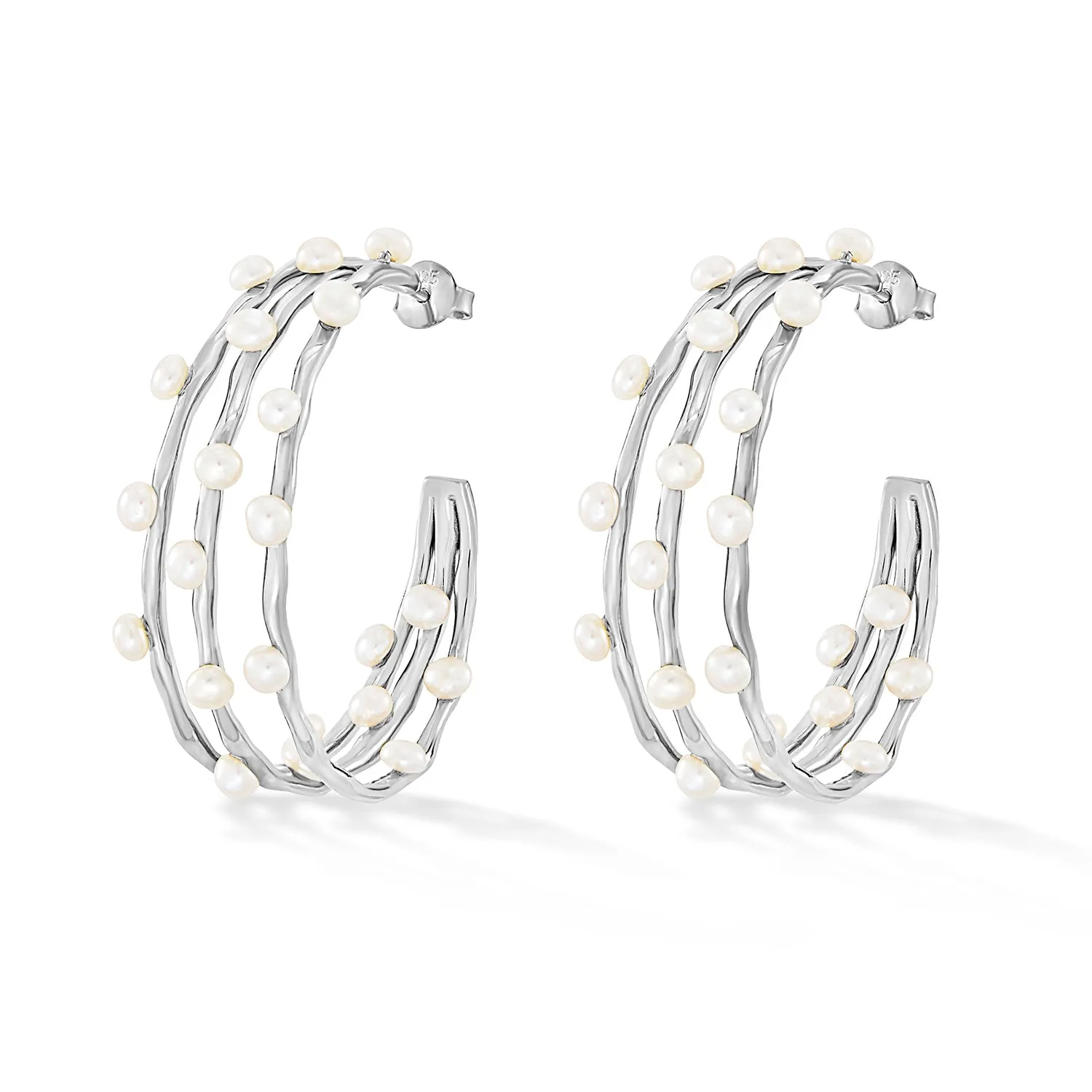 Large Triple Row Waterfall Pearl Hoops