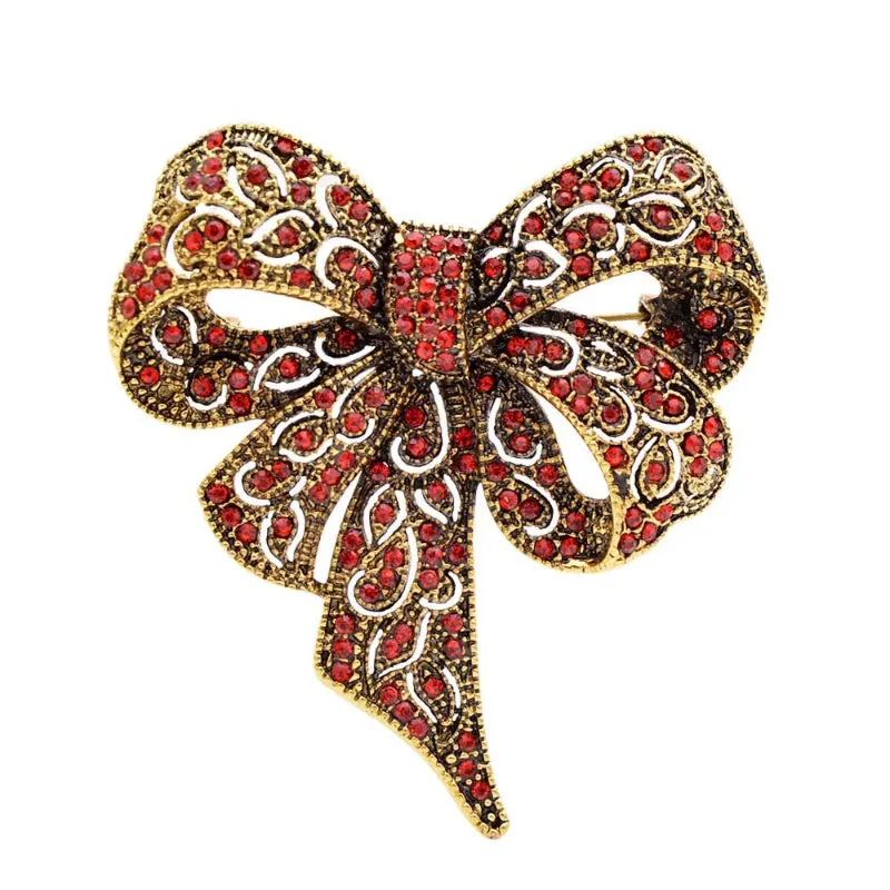 Lavish Rhinestone Bejeweled Bow Design Brooch Pin