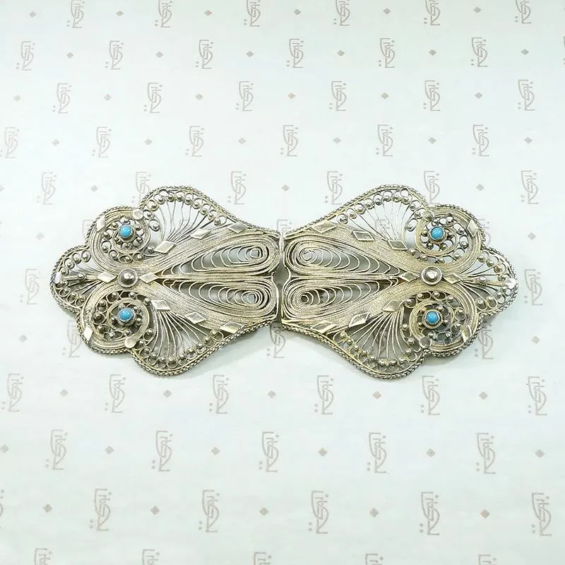 Matched Pair of Ornate Silver Filigree Brooches