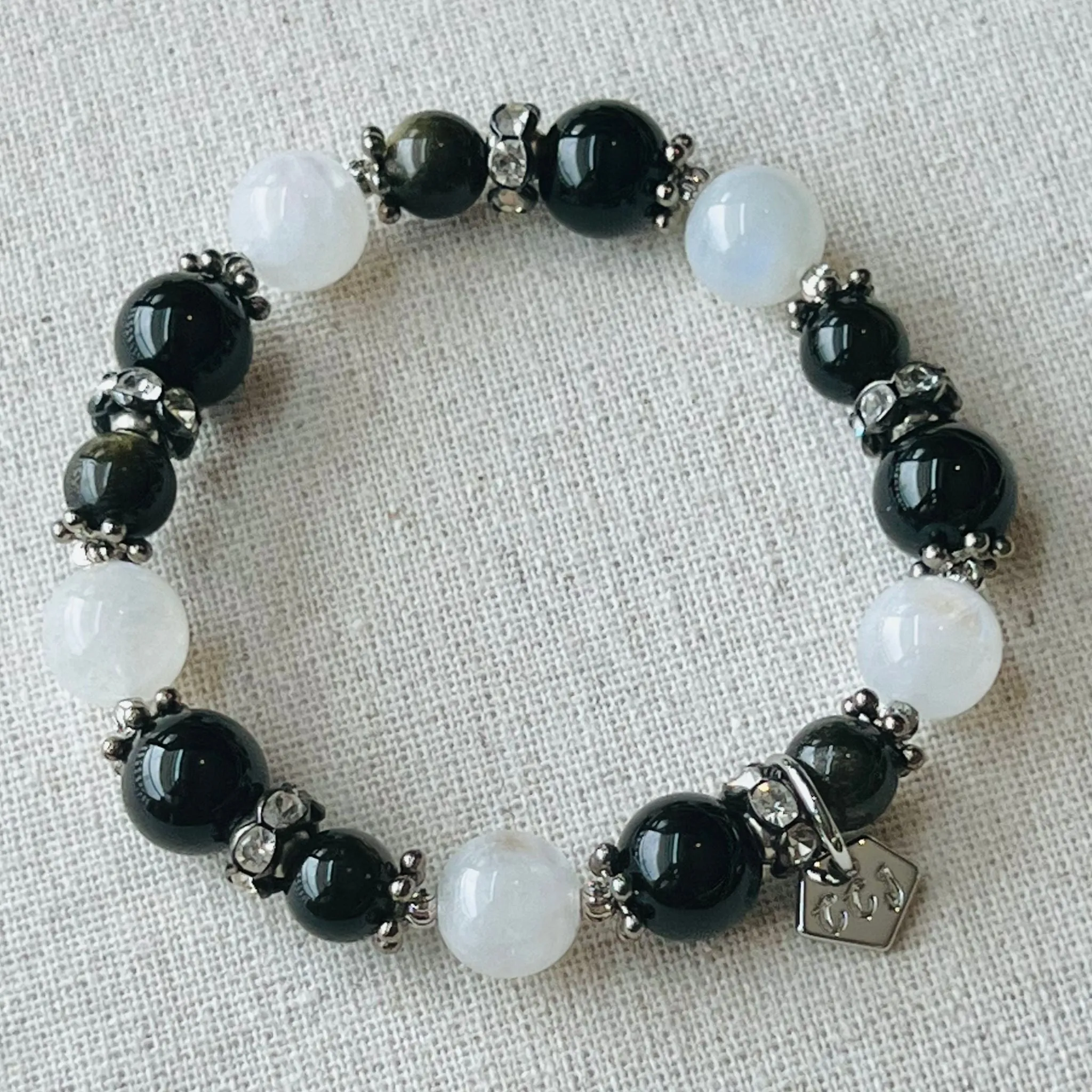 Moonstone, Gold Sheen Obsidian & Black Onyx Bracelet