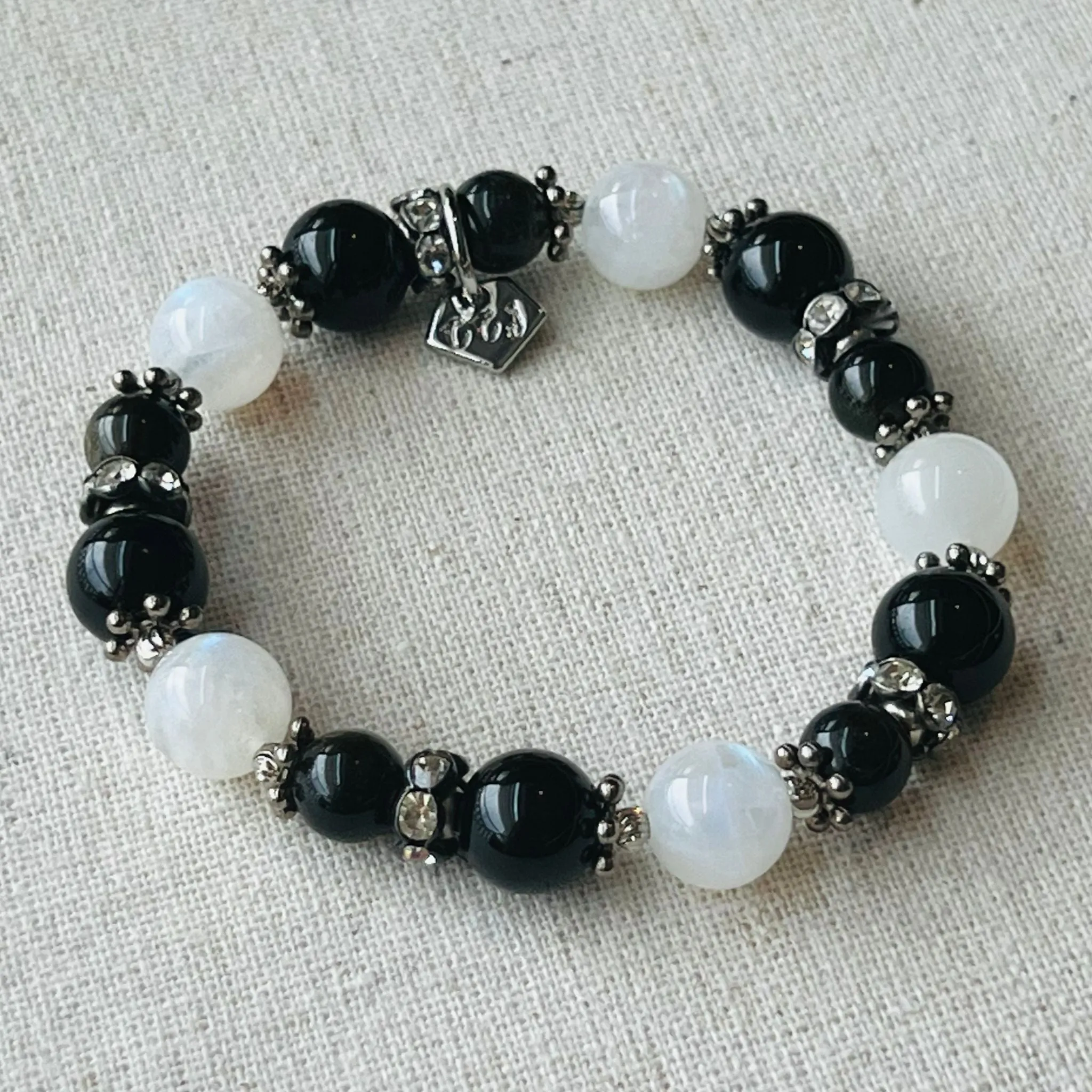 Moonstone, Gold Sheen Obsidian & Black Onyx Bracelet