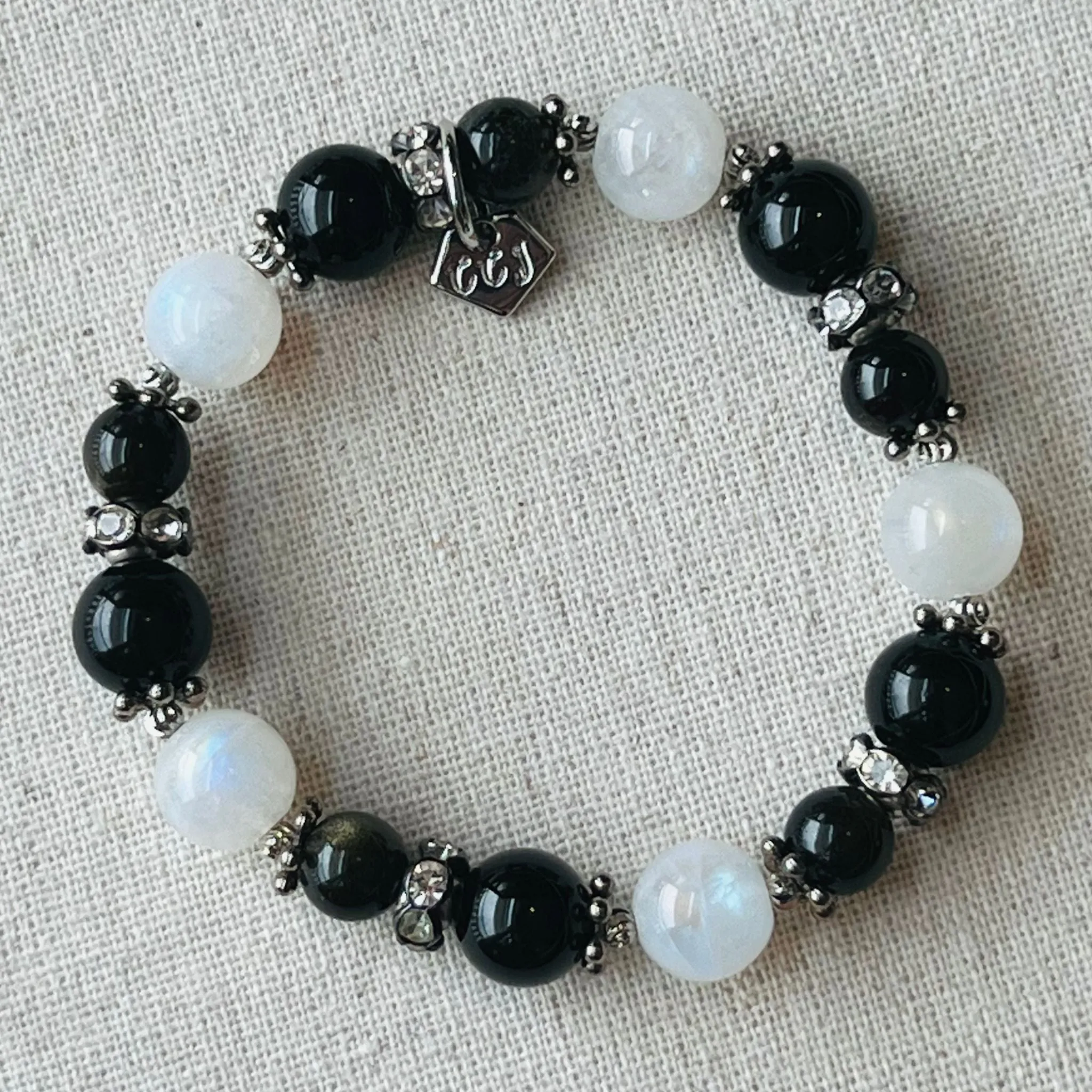 Moonstone, Gold Sheen Obsidian & Black Onyx Bracelet