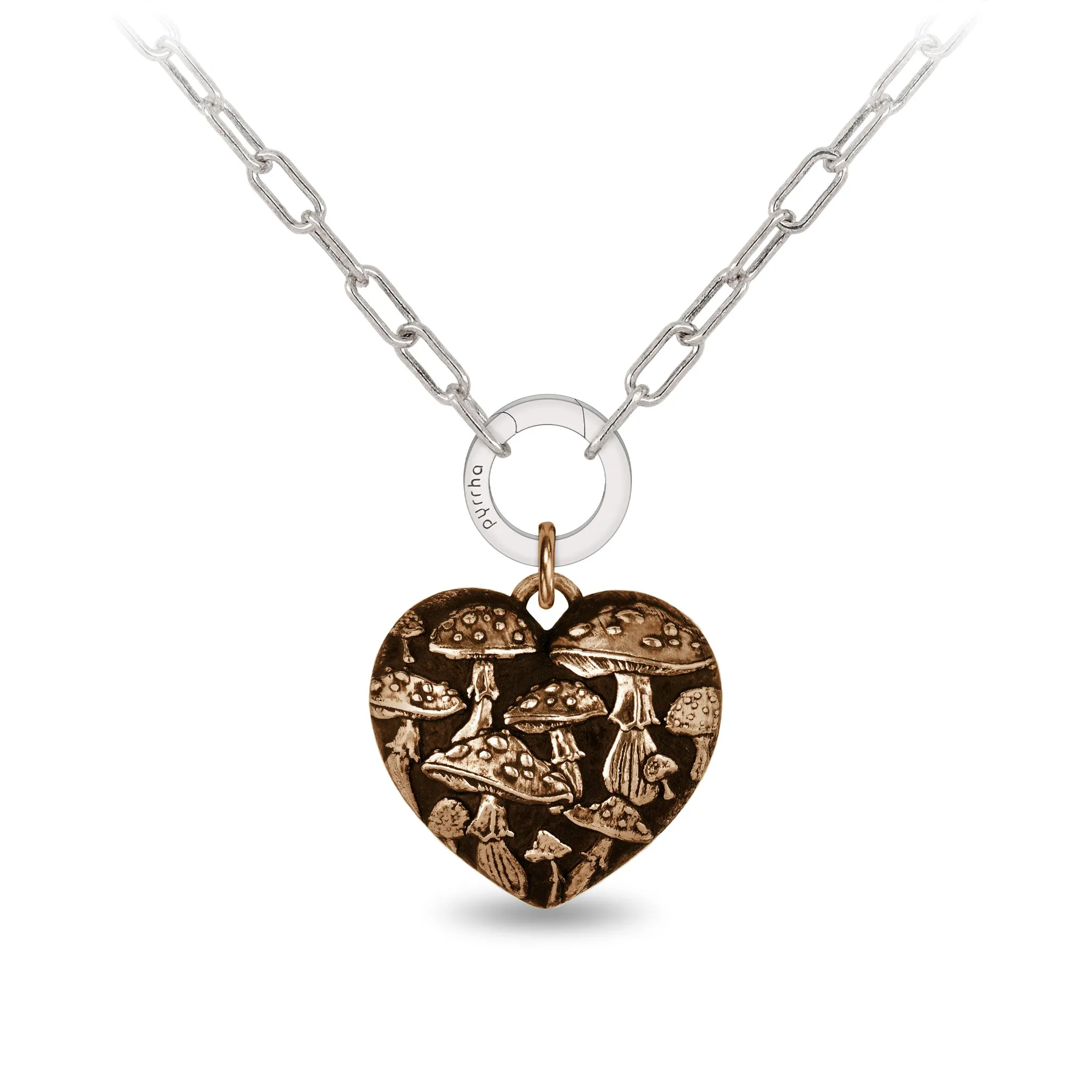 Mushroom Large Puffed Heart Small Paperclip Chain Necklace