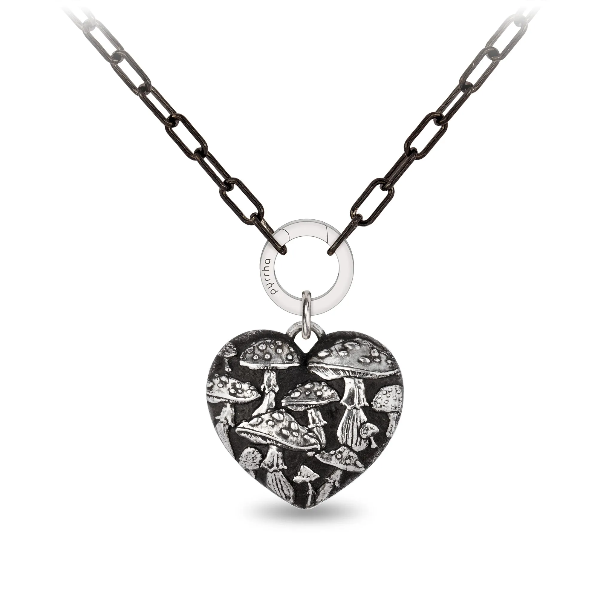 Mushroom Large Puffed Heart Small Paperclip Chain Necklace