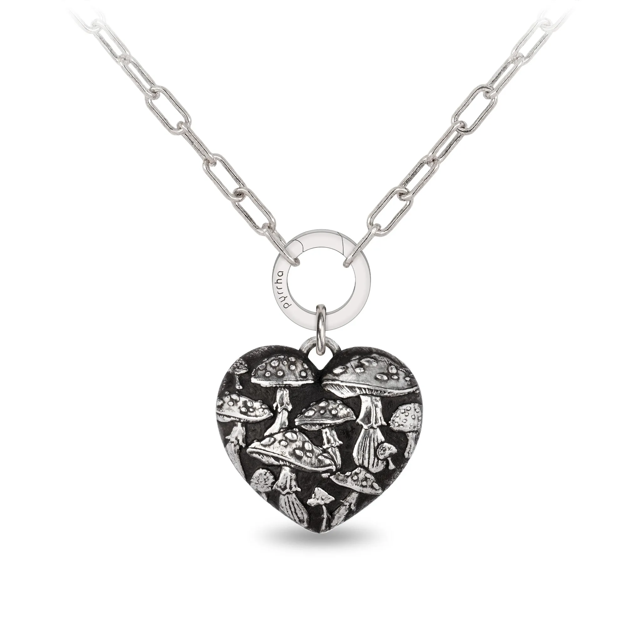 Mushroom Large Puffed Heart Small Paperclip Chain Necklace