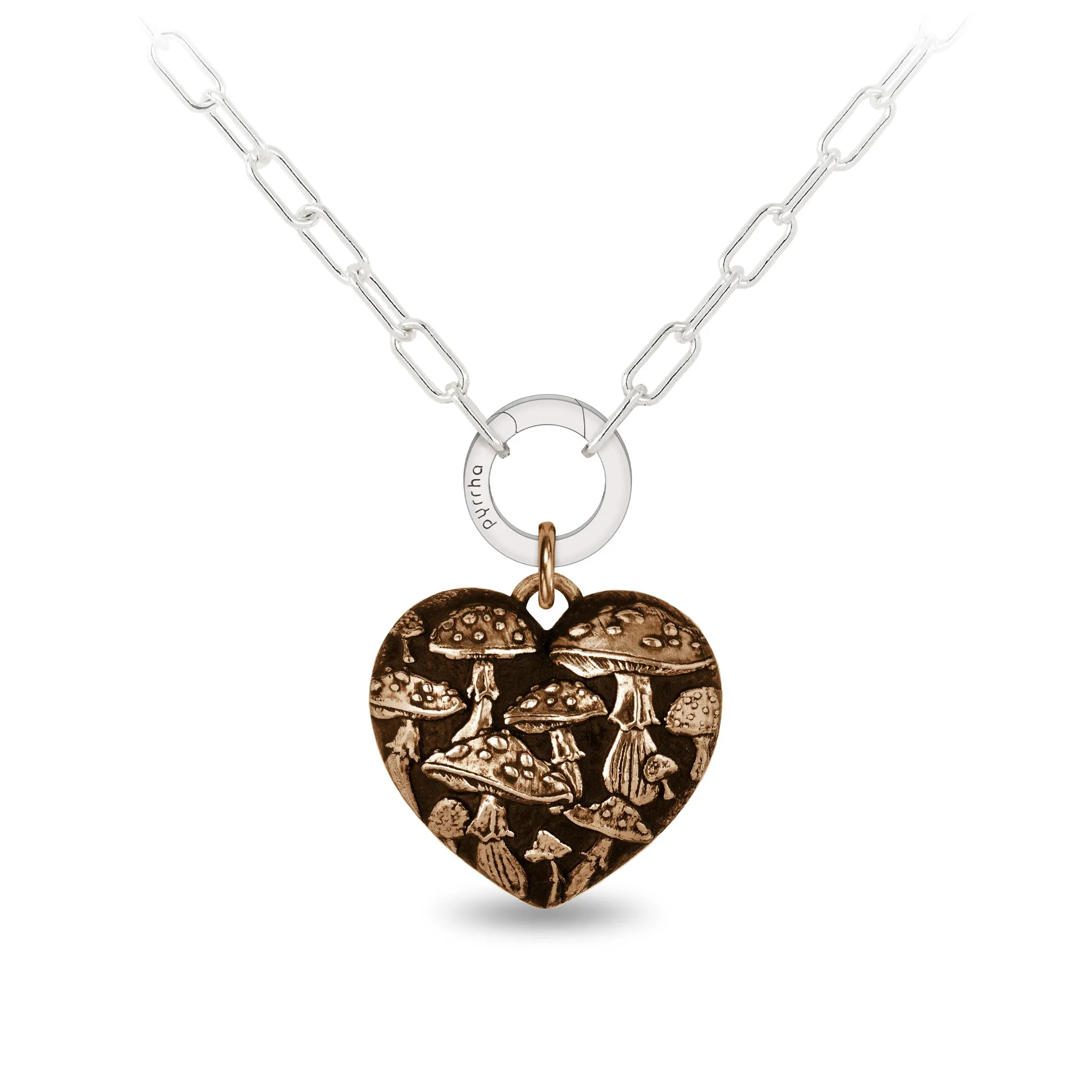 Mushroom Large Puffed Heart Small Paperclip Chain Necklace