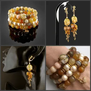 Natural Agate, Jasper, and Hematite Bracelets and Earrings