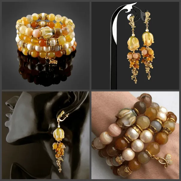 Natural Agate, Jasper, and Hematite Bracelets and Earrings